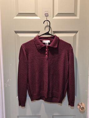 Casual Corner Burgundy V-Neck Button Pullover Sweater